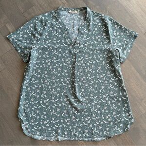 Timeson Women's Short Sleeve XXL V-Neck Blouse Shirt Floral Green‎ Floral